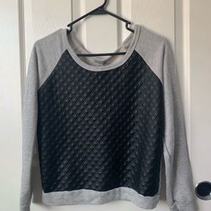 Grey Fake Leather Crop Sweater